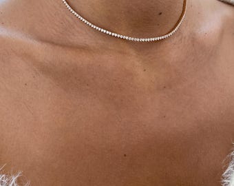 Elegant 2.57 Ct E/VVS2 Round Cut Certified Lab Created Diamond Tennis Necklace, Solid 14K Rose Gold Prong Setting, Gift for Women