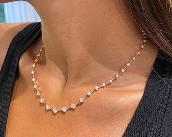 Real 14k Rose Gold Lab Created Diamond Tennis Necklace, 4.80 Carat E/VVS2, Choker Necklace, Prong Setting, Solid Gold Jewelry