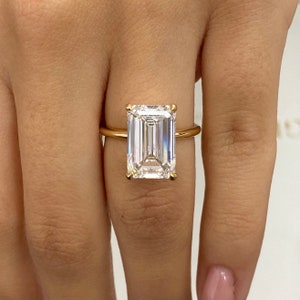 Emerald Cut Diamond Solitaire Set Engagement Ring, 5 Carat IGI Certified E/VS1 Lab Grown Diamond, 14k Yellow Gold Proposal Ring, 4 Prong Set