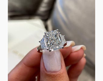 Radiant Cut Lab Diamond Three Stone Set Engagement Ring, 14k White Gold Anniversary Ring, Captivating 4.16 Ct IGI Certified E/VVS2