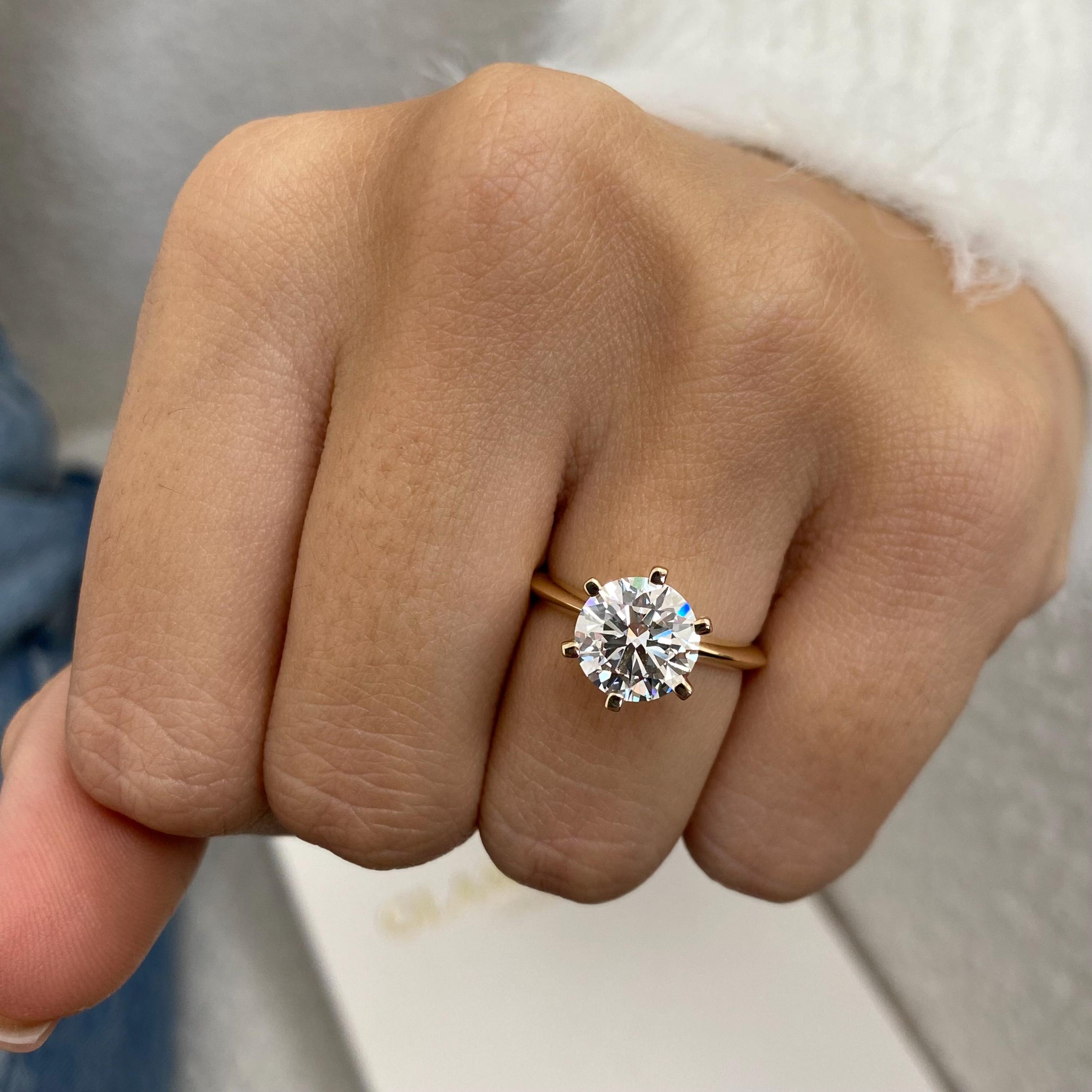 2 Carat Diamond Solitaire Ring, 14k Yellow Gold Engagement Ring, IGI Certified E/VVS2 Round Cut Lab Diamond, Diamond 6 Prong Set, For Women