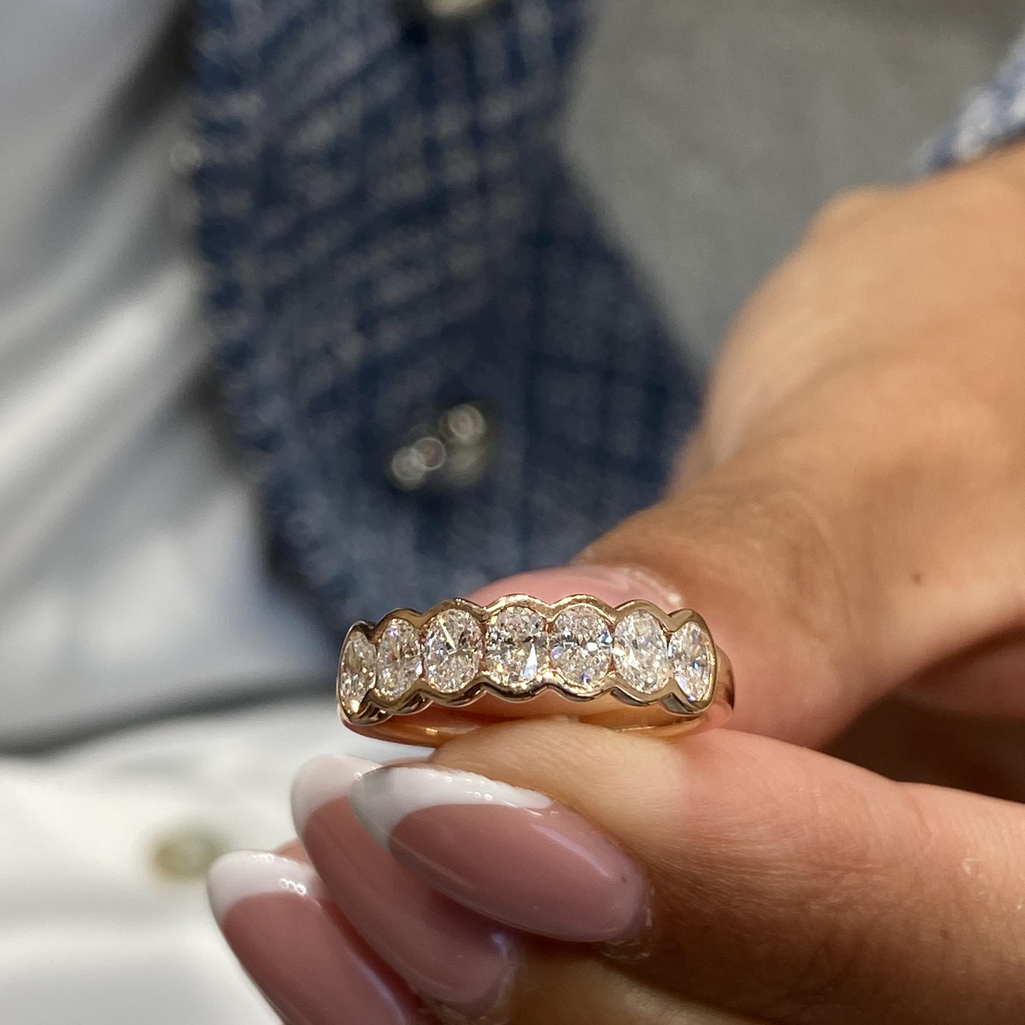 ソリッド14Kローズゴールドリング、オーバルカットダイヤモンド結婚