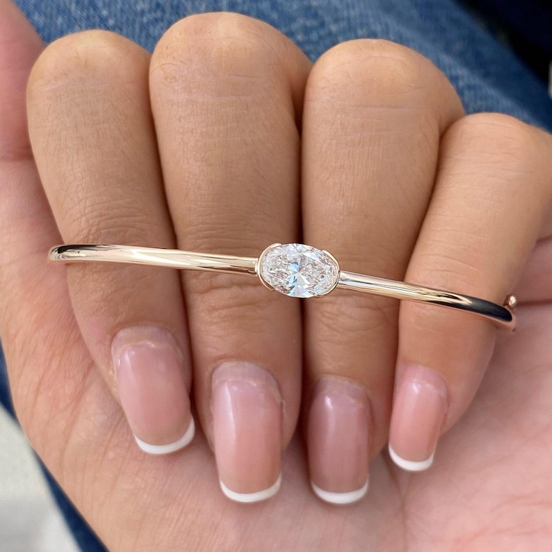1ct TCW Diamond Bangle Bracelet In 14k Solid Gold; Flawless E/VVS1 IGI Certified LGD lab-grown Diamonds; Solitaire Diamond Bracelet