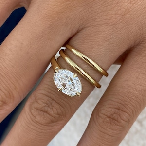 14K Yellow Gold Oval Cut Lab Created Diamond Ring, 2ct E/VVS2 IGI Certified Solitaire Wrap Engagement Ring, Proposal Gift