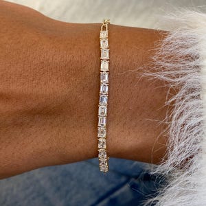 Elegant Emerald Cut Diamond Bracelet in 14K Yellow Gold, 1.75 Ct E/VVS2 Lab Grown Diamond, Prong Setting, Gift for Women