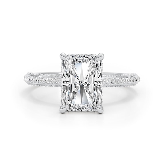 Bague De Fiançailles Or Blanc 14 Carats - Diamant Radiant Créé En Labo 2.80ct - Taille 7