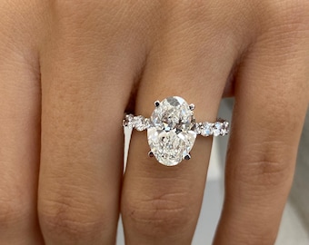 4.4ct IGI Certified E/VVS2 Oval Cut Lab Created Diamond Proposal Ring 14K White Gold Setting Round Side Stones Cut