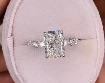 Elongated Radiant Cut Engagement Ring, IGI Certified Lab Created Diamond, 14k White Gold Wedding Ring for Women, Anniversary Gift, 3.05 Ct