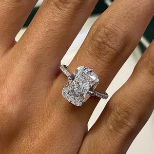 14k White Gold Engagement Ring, Prong Set Promise Ring, 4.35 Carat  IGI Certified E/VVS2 Cushion Cut Lab Grown Diamond Ring