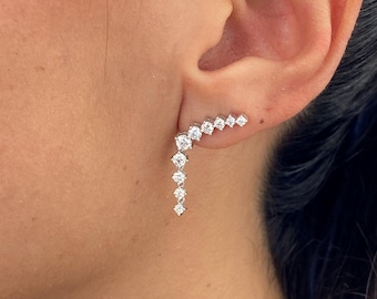 1.3ct Round Diamond Drop Earrings for Women, Glamorous E/VVS2 Lab Diamonds, White Gold 14K Elegant Design Earrings, Birthday Gift