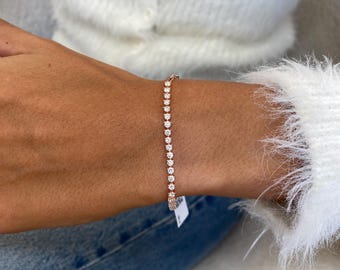 Lab-Created Diamond Tennis Bracelet - Dazzling Elegance in 14k Rose Gold, 0.94 Ct Round Cut E/VVS2, Prong Setting, Half Eternity Bracelet