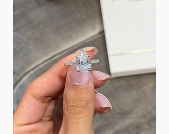 Pear Cut Diamond Hidden Halo Set Ring, 3.20 Ct IGI CERTIFIED E/VVS2 Lab Grown Diamond Engagement Ring, 14k  White Gold Anniversary Ring