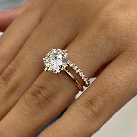 Bague De Fiançailles Or Blanc 14 Carats, Diamant Rond 2,30 Ct (VS1, F) Créé En Laboratoire - IGI