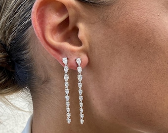 White Gold 14K Earrings for Women, Diamond Drop Earrings 4.2ct, Certified Ethical E/VVS2 Pear Lab Diamond, High End Design Earrings