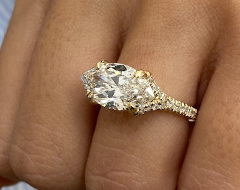 Marquise Cut Lab Grown Diamond Engagement Ring, Split Shank Diamond Promise Ring, 14k Yellow Gold Ring, 3.45 Ct E/VVS2 IGI Certified