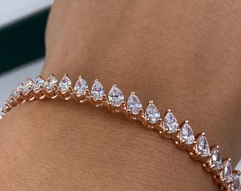 14K Rose Gold Bracelet, Pear Cut Diamond Bangle Bracelet, 2.9ct E/VVS2 Lab Created Diamond, Eco Friendly Diamond, Birthday Gift