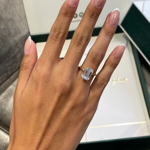 Diamond Solitaire Engagement Ring, 4.5 Ct IGI Certified E/VVS2 Emerald Cut Lab Diamond, 14k Yellow Gold Ring, SPLENDID 4 Prong Set Ring