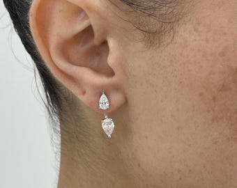 Diamant Jacke Ohrringe 1.85ct, Glamouröse Birne E / VVS2 Lab Diamanten, Weißgold 14K Luxusqualität Eco Diamanten Elegantes Design Ohrringe