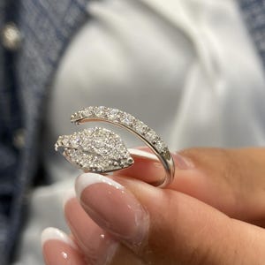 Snake Design Diamond Bypass Ring, Solid 14k White Gold, 0.71ct Lab Created Diamond, E Color/VS1 Clarity Round Cut Pave Set, Handmade Jewelry