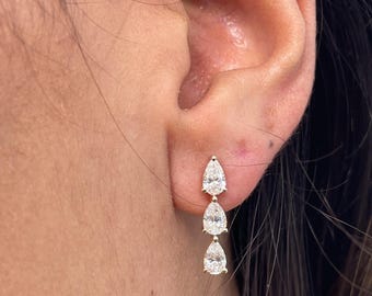Pendientes de oro amarillo de 14 quilates con diamantes de talla pera, 1,7 ct E/VVS2, diamantes ecológicos, regalo de cumpleaños.