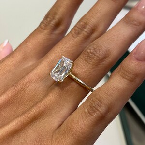 Diamond Solitaire Engagement Ring, 4.5 Ct IGI Certified E/VVS2 Emerald Cut Lab Diamond, 14k Yellow Gold Ring, SPLENDID 4 Prong Set Ring