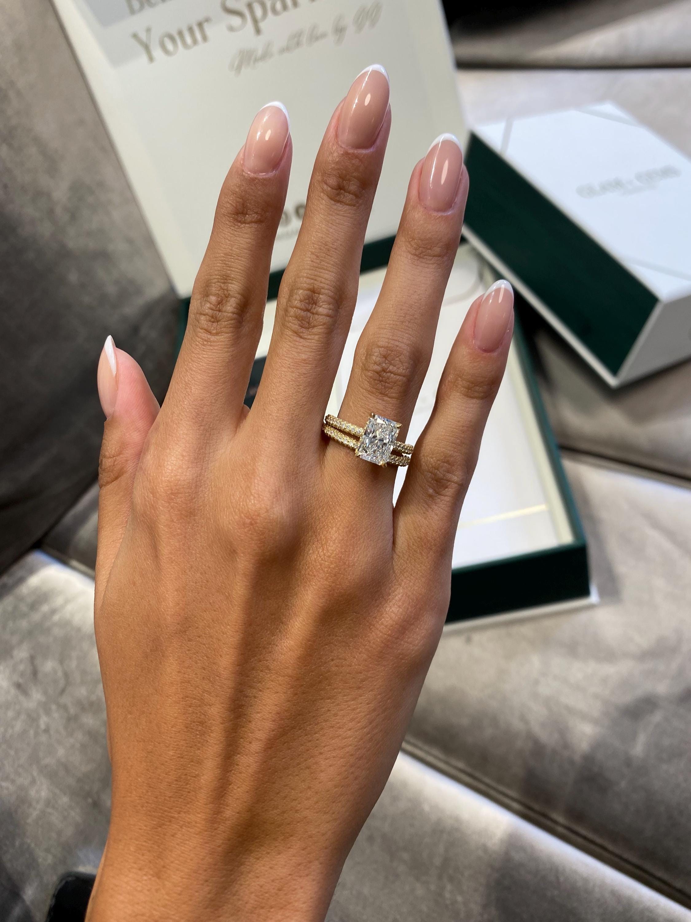 Radiant Cut Lab Grown Diamond Hidden Halo Engagement Ring, Real 14k Yellow Gold, Luminous 3 Carat Certified E/VVS2 Clarity