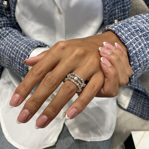 Solid 14K White Gold Ring, Round Cut Diamond 3 Row Ring, 1.75ct E/VVS2 Lab Created Diamond, Eco Friendly Diamond, Gift for Women