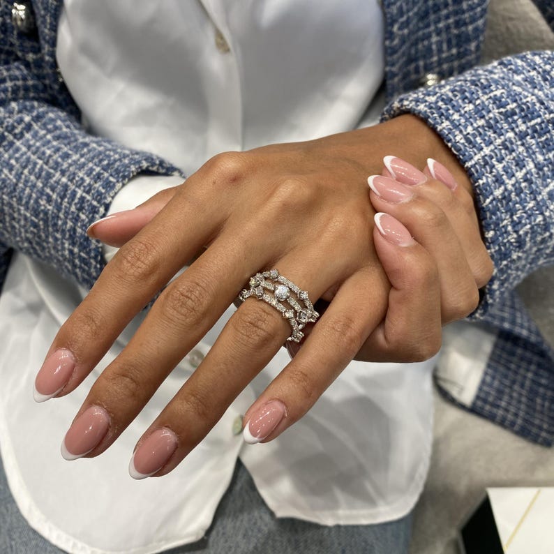 Solid 14K White Gold Ring, Round Cut Diamond 3 Row Ring, 1.75ct E/VVS2 Lab Created Diamond, Eco Friendly Diamond, Gift for Women