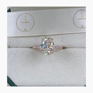14k Rose Gold Engagement Ring, 2.11 Ct IGI Certified E/VVS2 Lab Grown Diamond Proposal Ring, Oval Cut Diamond Hidden Halo Ring, Gift for Her