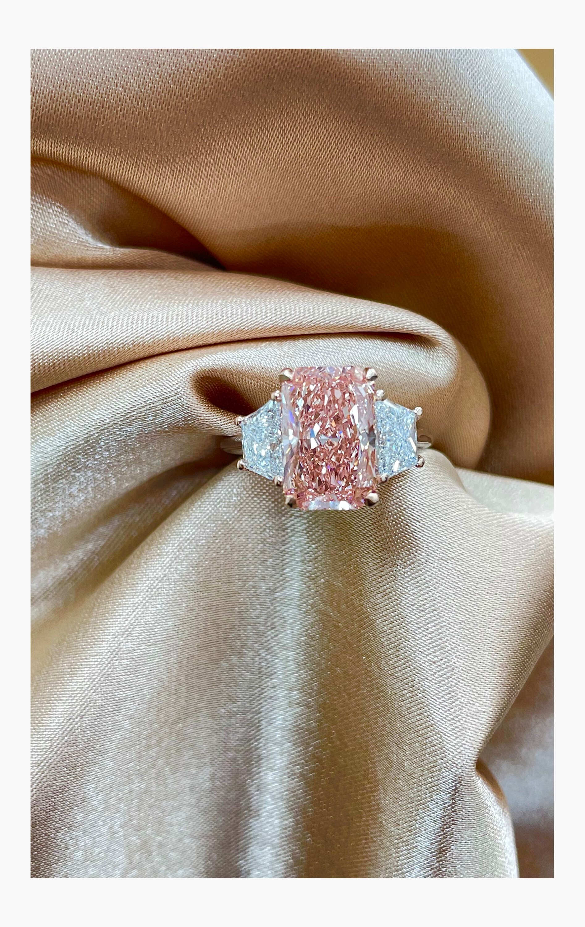 3.60 Fancy Intense Pink Lab Diamond Engagement Ring 3 Stones - Etsy