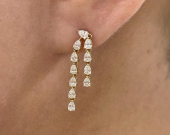 14K Yellow Gold Earrings, Pear Cut Diamond Drop Earrings, 1ct E/VVS2 Lab Created Diamond, Eco Friendly Diamond, Birthday Gift