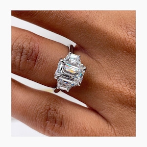 IGI CERTIFIED Emerald Cut Lab Grown Three Stone Diamond Engagement Ring, 14k White Gold Anniversary Ring, 2.7 Ct E Color VVS2 Clarity