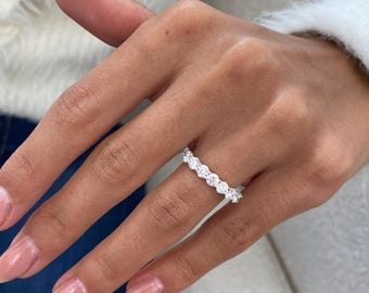 Lab Created Diamond Half Eternity Ring in Solid 14K White Gold, 1.29 TCW E/VVS2 Round Cut, Shared-Prong Set, Perfect Gift for Women