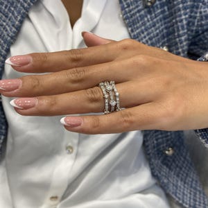 Solid 14K White Gold Ring, Round Cut Diamond 3 Row Ring, 1.75ct E/VVS2 Lab Created Diamond, Eco Friendly Diamond, Gift for Women