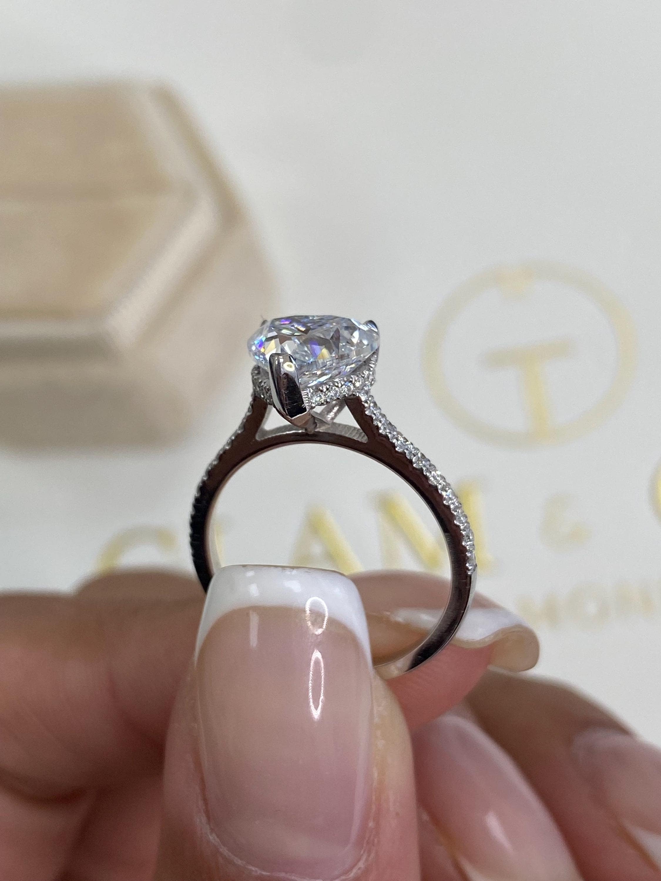 14k White Gold Proposal Ring, Love Ring, Micro Pave Band, 2.30 Ct IGI Certified E/VVS2 Heart Lab Diamond Hidden Halo Engagement Ring