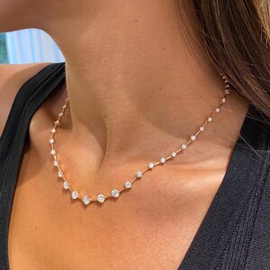 Real 14k Rose Gold Lab Diamond Tennis Necklace, 4.80 Carat E/VS1, Choker Necklace, Prong Setting, Solid Gold Jewelry