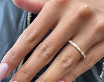 0.50 Ct D VVS1 Baguette Glossy Diamond Ring; Minimalist Eternity Diamond Ring 14K Yellow Gold D-Color VVS1-Clean Diamonds Solid Gold Ring