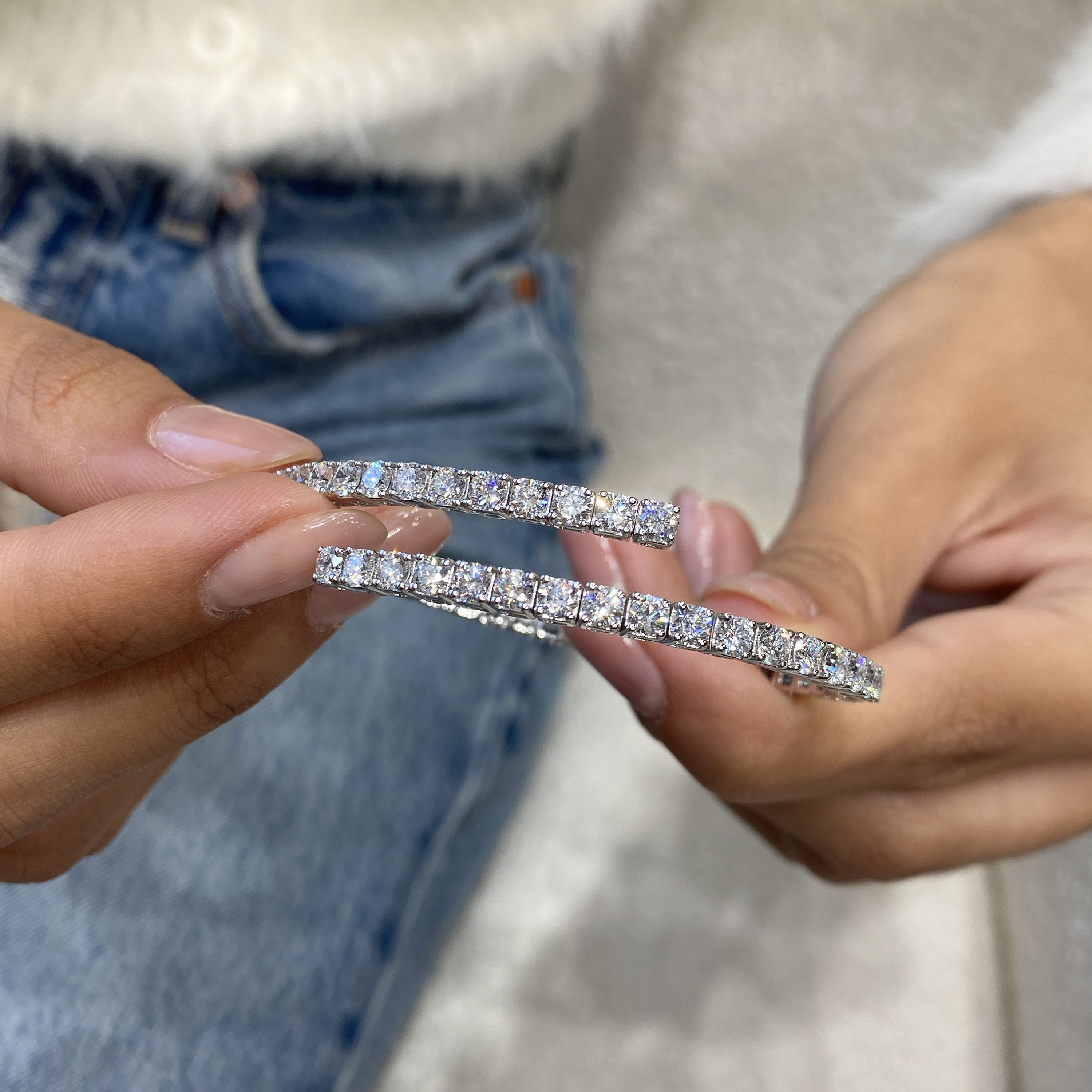 K14WG 14金 ホワイトゴールド 1ct ダイヤモンドバングル ブレスレット 14Kホワイトゴールドブレスレット、ラウンドカットダイヤモンド