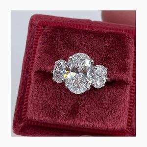 IGI Certified E/VVS2 Diamond Engagement Ring, Three Stone Engagement Ring, 14K White Gold Proposal Ring, Oval Cut Lab Created Diamond, 3.5Ct