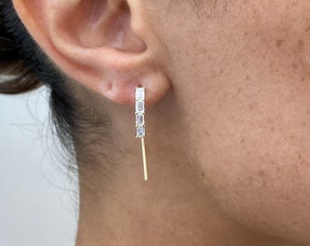 Pendientes colgantes de oro amarillo macizo de 14 quilates con diamantes talla esmeralda, diamante sintético de 1 quilate E/VVS2, diamante ecológico, regalo de cumpleaños.