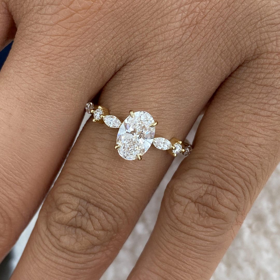 14K Yellow Gold Oval Cut Lab Created Diamond Ring, 1.3ct E/VVS2 IGI ...