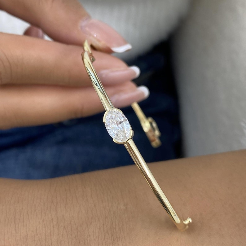 0.5ct TCW Diamond Bangle Bracelet In 14k Solid Gold; Excellent Cut E/VVS1 CVD lab-created Diamonds; Solitaire Diamond Bracelet GG Appraisal