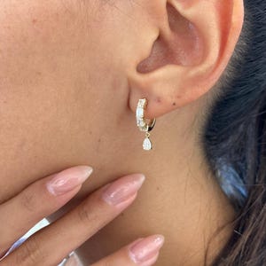 14K Yellow Gold Earrings, Diamond Dangle Earrings 1.36ct, Glamorous Pear & Emerald Cut E/VVS2 Lab Diamond, High End Design Eco Diamonds