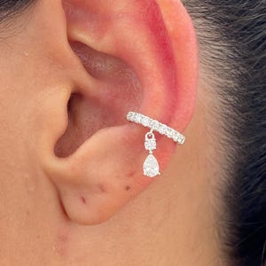 Orecchini a polsino in oro bianco massiccio 14 carati, taglio a pera; diamanti taglio rotondo, diamante creato in laboratorio E/VVS2 da 0,4 ct, diamante ecologico, regalo di compleanno