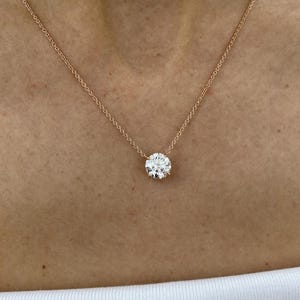 2ct Round Cut Diamond Necklace, Solid 14K Rose Gold, Certified E/VVS2 Lab Created Diamond, Solitaire Pendant, Minimalist Jewelry for Women