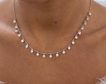 Dazzling 3.45 Ct Lab-Created Diamond Necklace, E/VVS2 Round Cut Certified, Solid 14K White Gold,  Prong Setting, Gift for Women