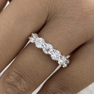 2.1ct E/VVS2 Round Cut Lab Created Diamond Half Eternity Ring 14K Rose Gold Setting Certified Luxury Jewelry Statement Piece Gift for Her