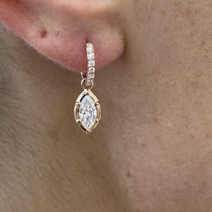 Solid 14K Rose Gold, Marquise Cut Diamond Dangle Earrings, 0.9ct E/VVS2 Lab Created Diamond, Eco Friendly Diamond, Birthday Gift