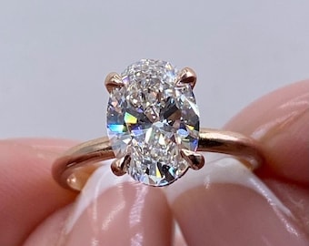 2.1ct IGI Certified E/VVS2 Oval Cut Lab Created Diamond Proposal Ring 14K Yellow Gold Setting Round Side Stones Cut