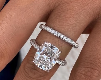 Diamanten kussen verlovingsring E VVS2 IGI-gecertificeerd 7,3 karaat solitaire met accenten effenen band labgegroeide diamanten 14 kt witgoud